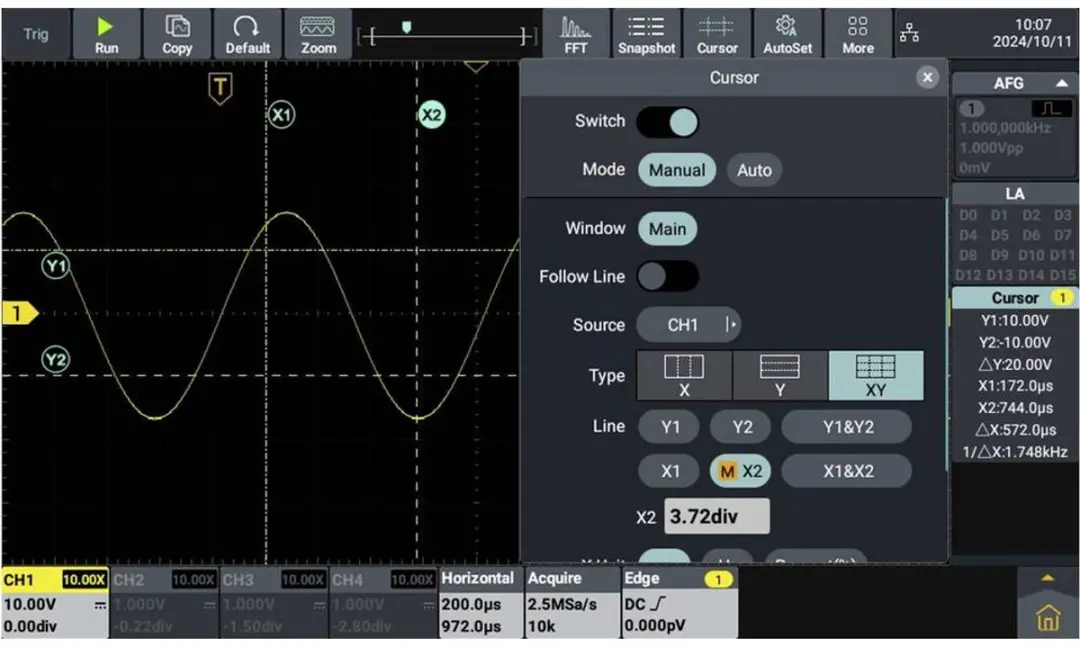 Voltcraft DOV2504F LA Digitale Oscilloscoop 250MHz 4-kanaals - afbeelding 3 van 6