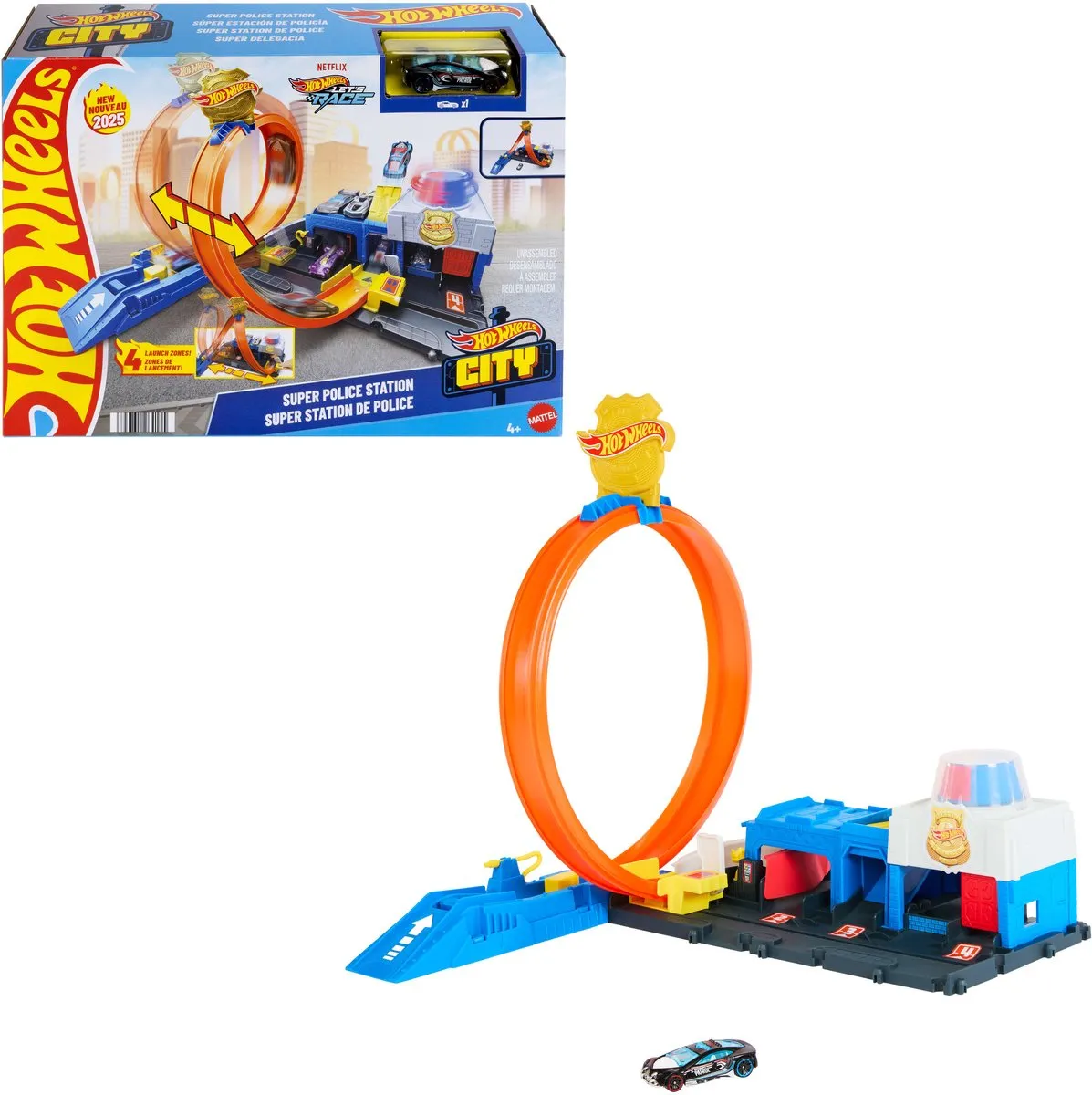 Hot Wheels City Superpolitiebureau JBM71 Loopingbaan - 25 Delen - Blauw
