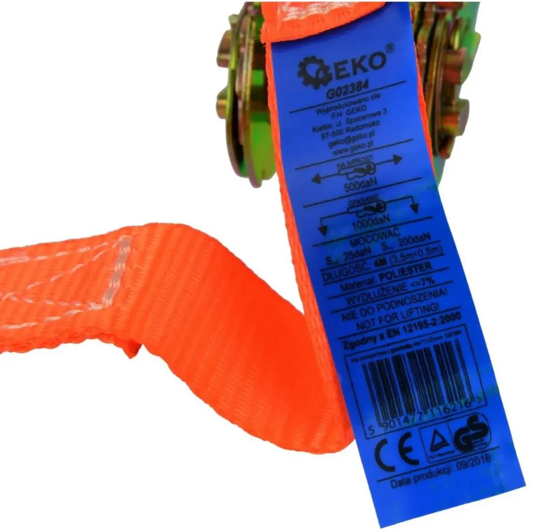 GEKO Ratchet Spanband 4m - 1000 kg - 25 mm - Oranje - afbeelding 6 van 6
