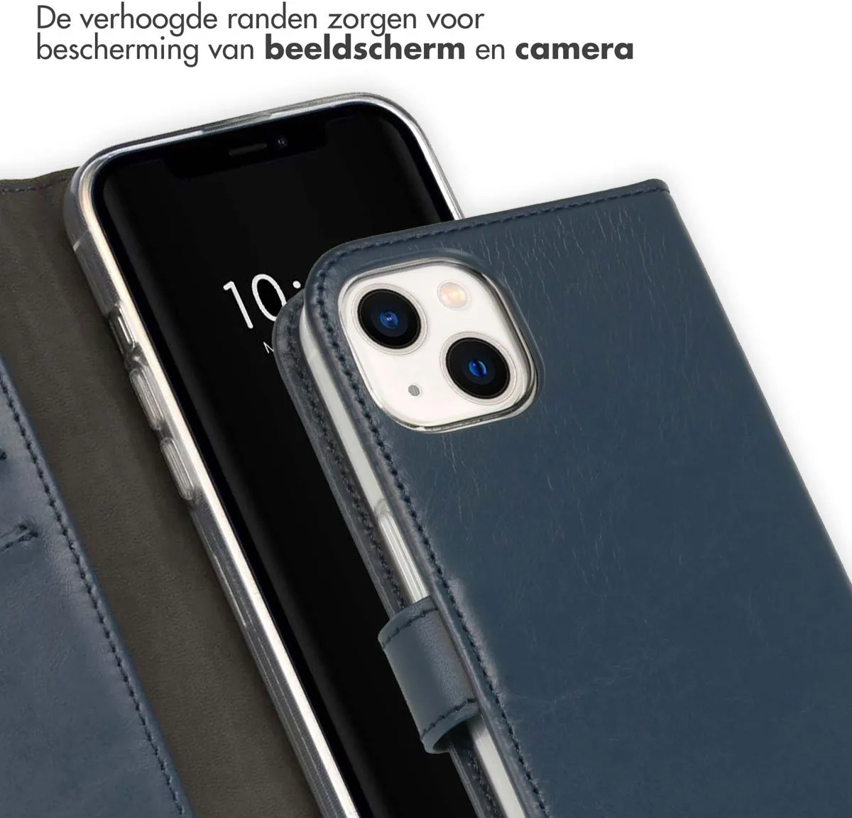 Selencia Hoesje iPhone 13 Bookcase - Echt Leder Blauw - 3 Pasjes