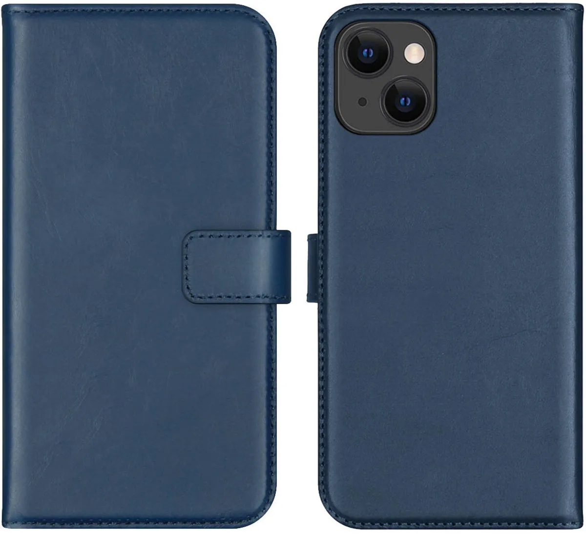 Selencia Hoesje iPhone 13 Bookcase - Echt Leder Blauw - 3 Pasjes
