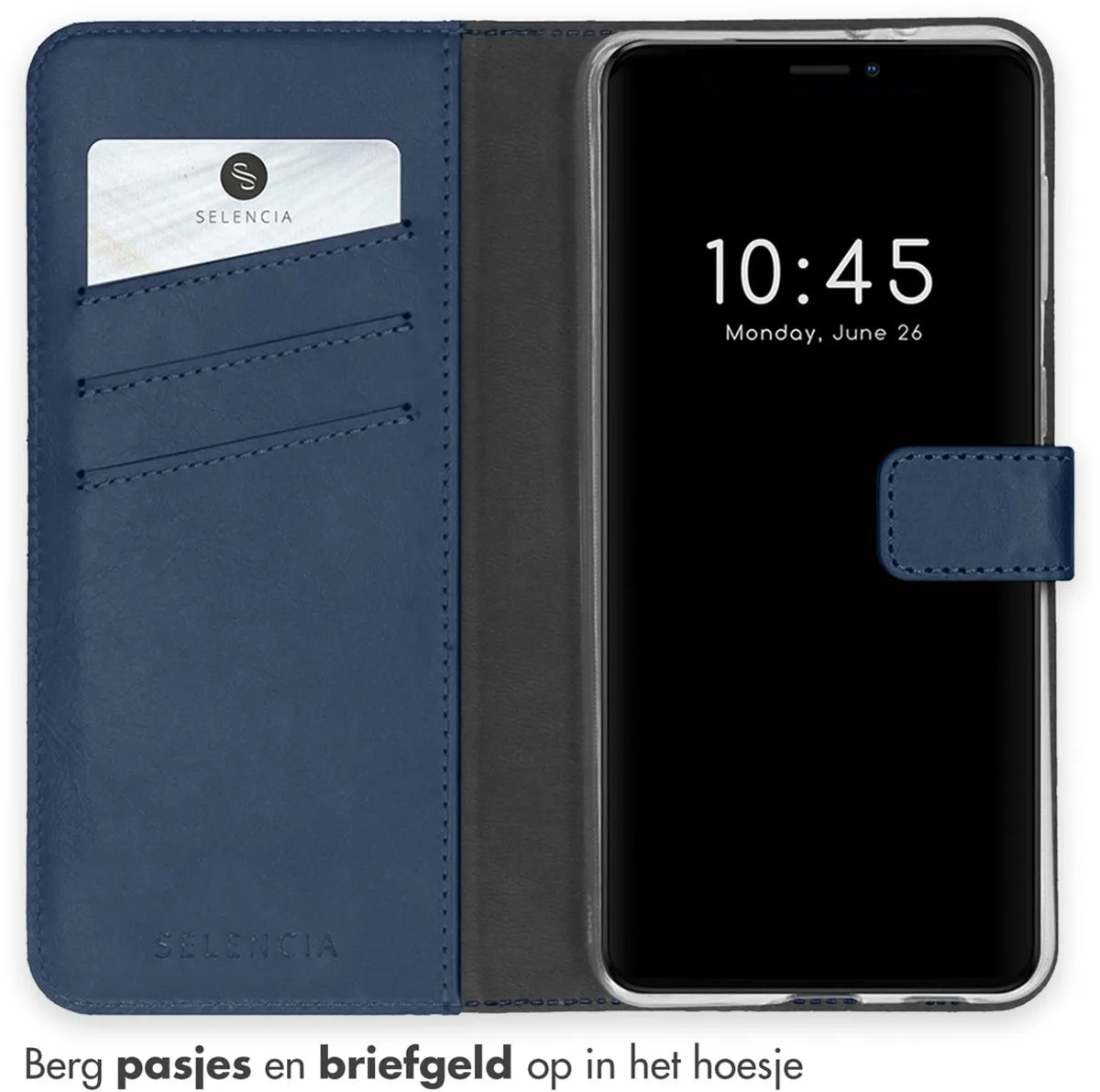 Selencia Hoesje iPhone 13 Bookcase - Echt Leder Blauw - 3 Pasjes