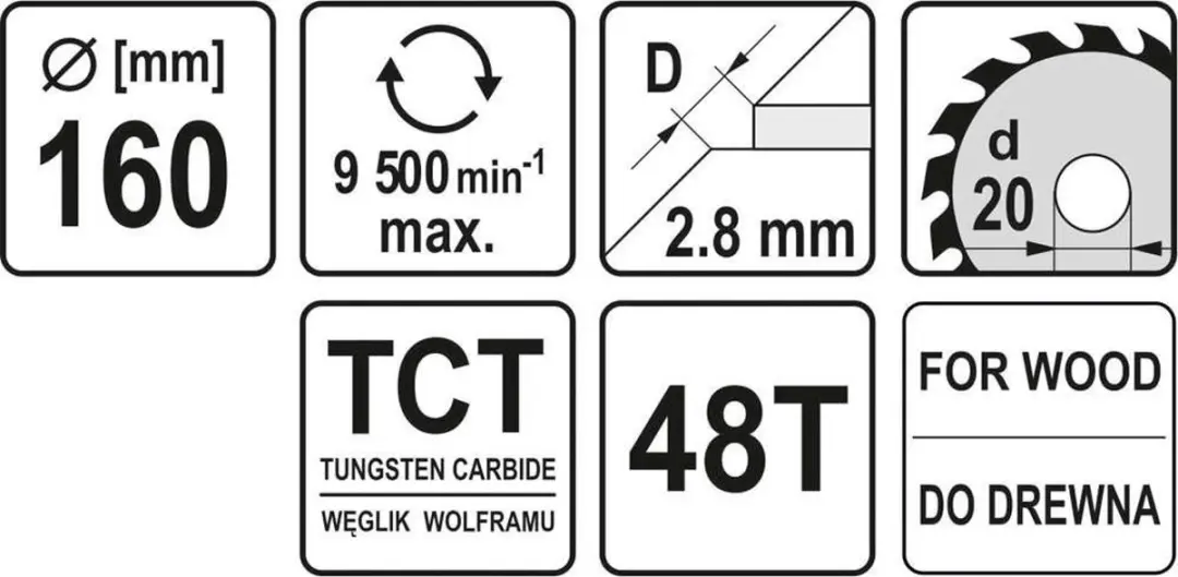 Yato YT-6058 Cirkelzaagblad Ø160mm - 48 Tanden - Hout - afbeelding 2 van 3
