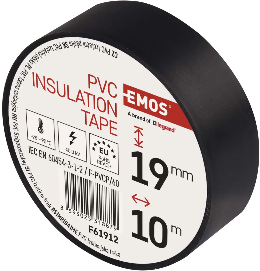 EMOS F61912 PVC-isolatietape 19 mm / 10 m - Zwart - 10 stuks - afbeelding 4 van 6