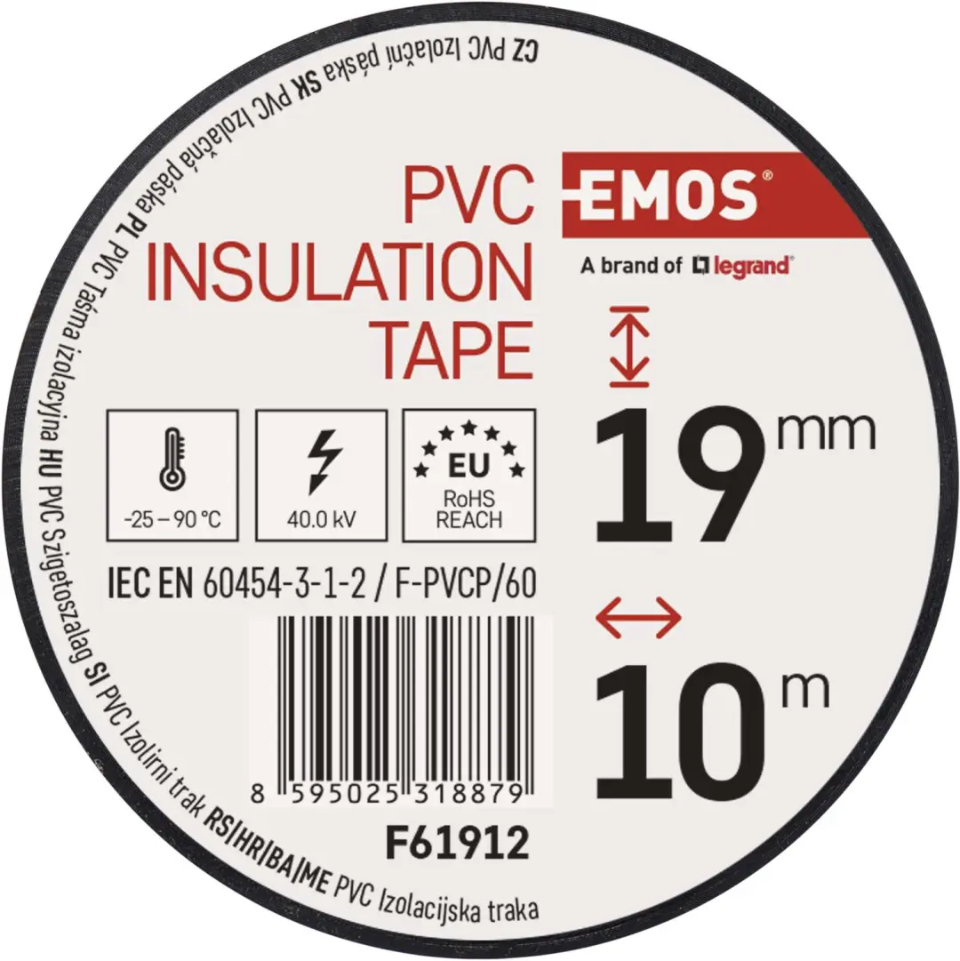 EMOS F61912 PVC-isolatietape 19 mm / 10 m - Zwart - 10 stuks - afbeelding 5 van 6