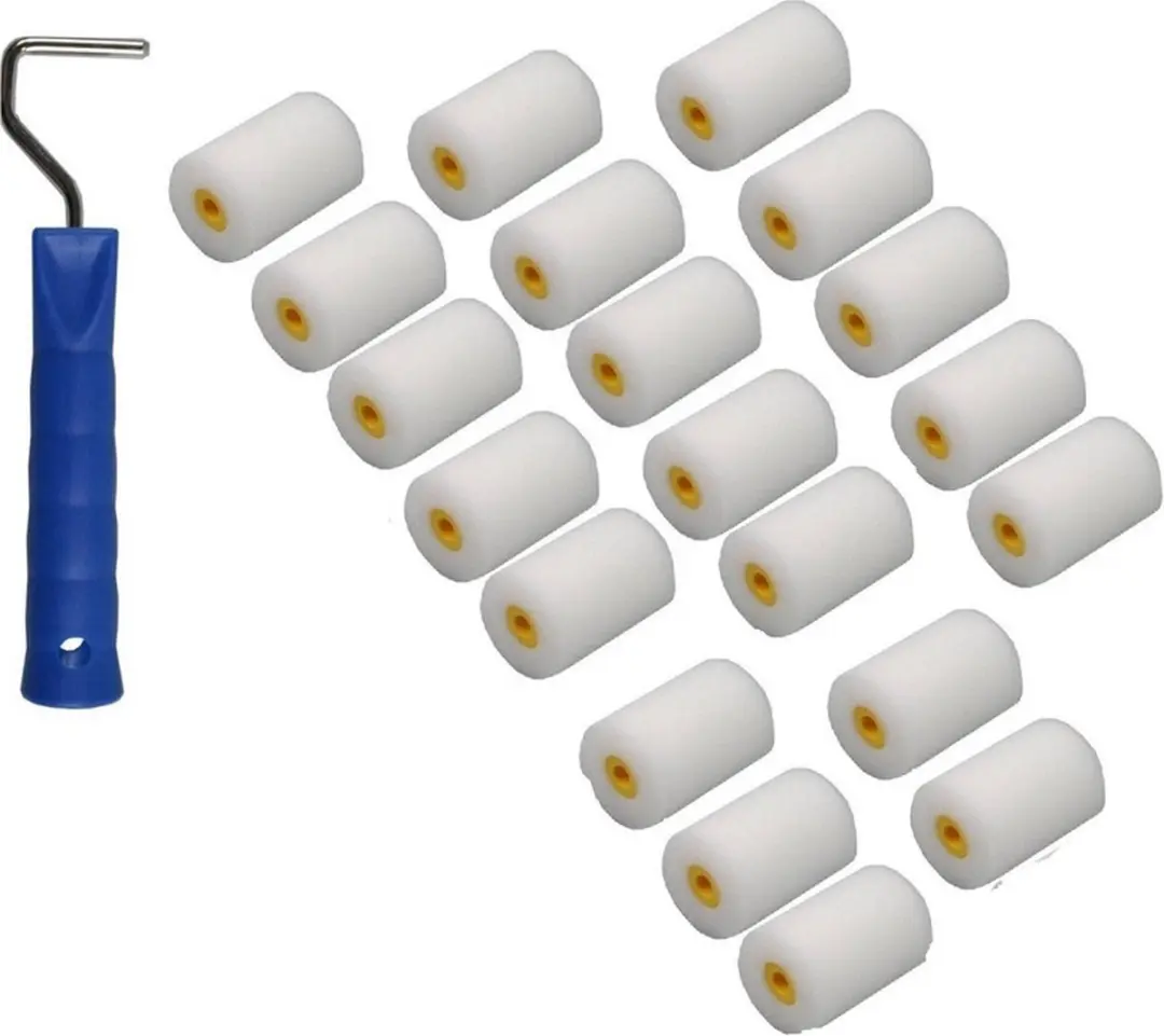 20x verfrollers / schuimrollers fijn inclusief rollerbeugel