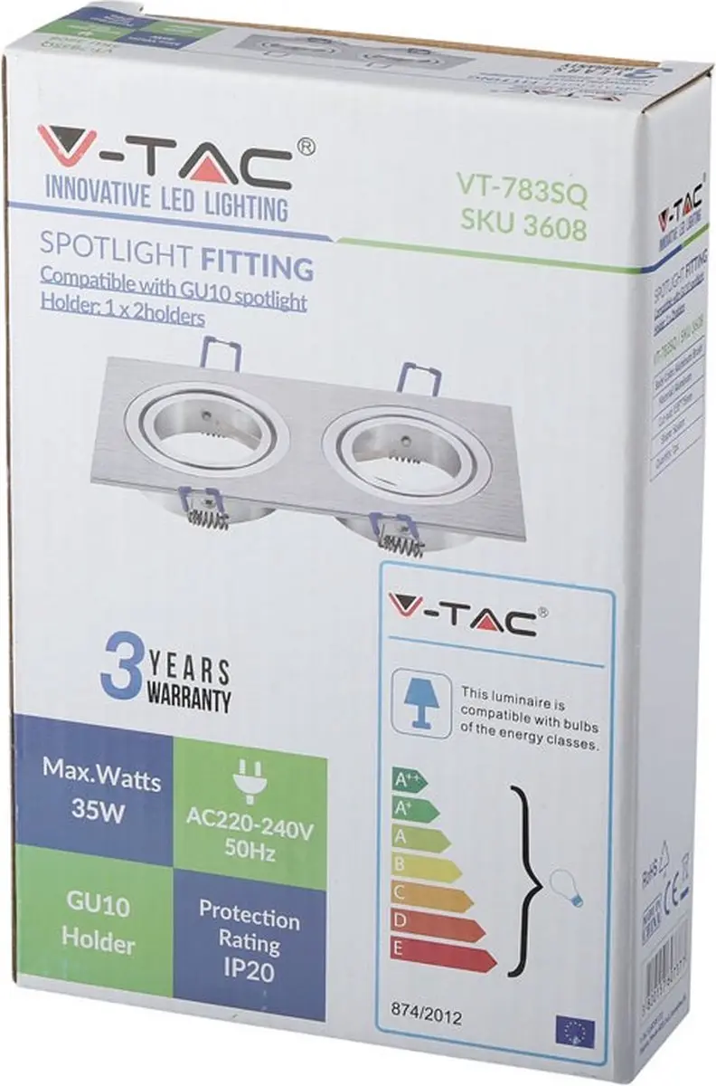 V-TAC VT-783SQ-AB LED Inbouwspot - Aluminium Borstel - afbeelding 5 van 6