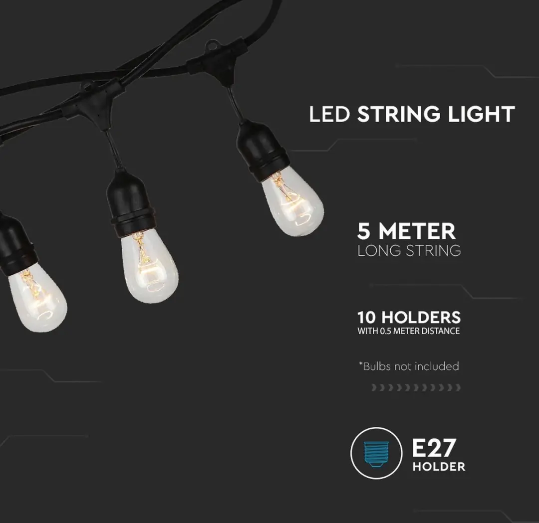 V-TAC VT-7135 String Light LED-lamp - E27 - IP54 - Zwart - afbeelding 4 van 6