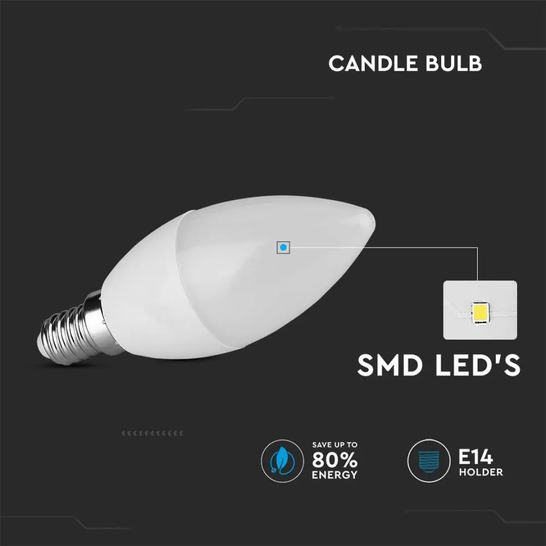 V-tac VT-1818-N LED Kaarslamp E14 - 3.7W - 320 Lumen - 3000K - afbeelding 3 van 6