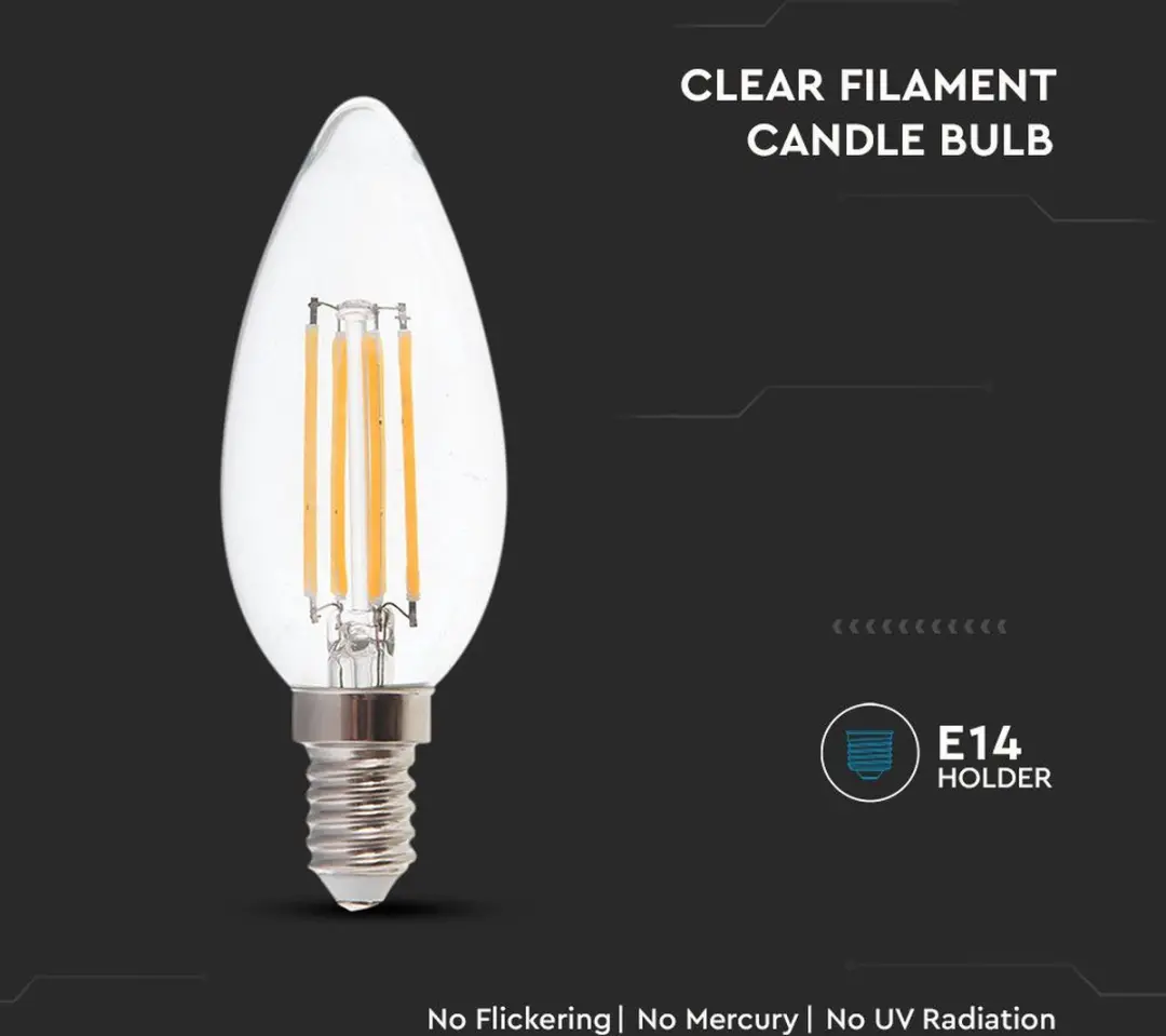 V-TAC VT-1986-N LED Lamp E14 Kaars 4W 400lm 3000K - afbeelding 3 van 6