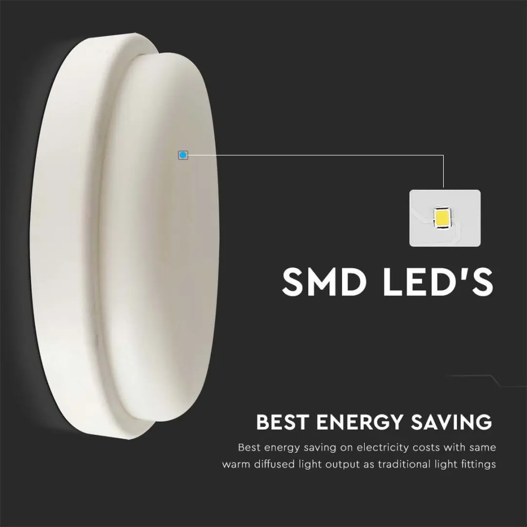 V-TAC VT-8095 LED Ronde Plafondlamp - Lampvoet - IP54 - 12W - 1160 Lumen - 3000K - afbeelding 6 van 6