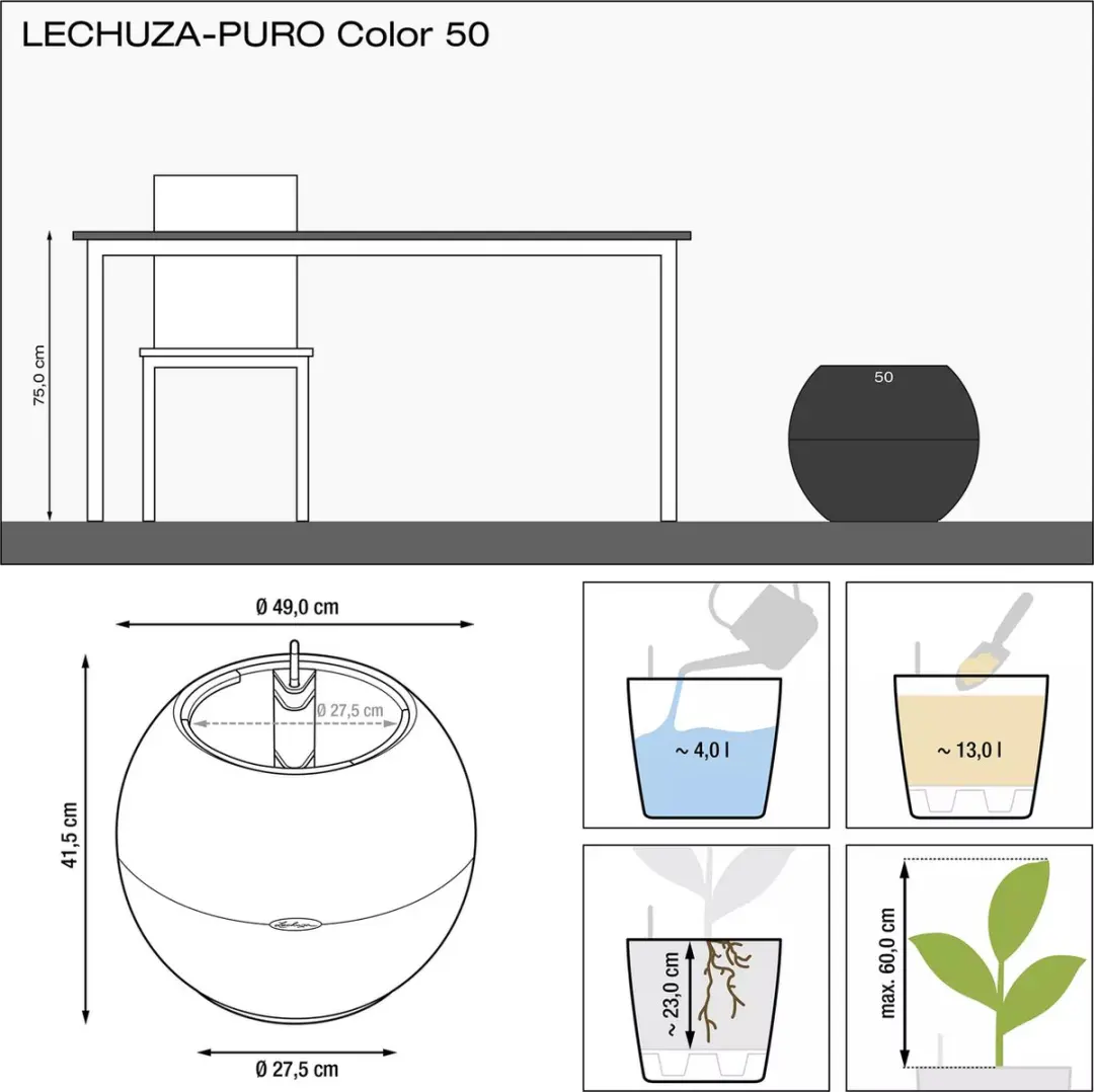 Lechuza PURO Color 50 Plantenbak - Leisteengrijs - afbeelding 2 van 6