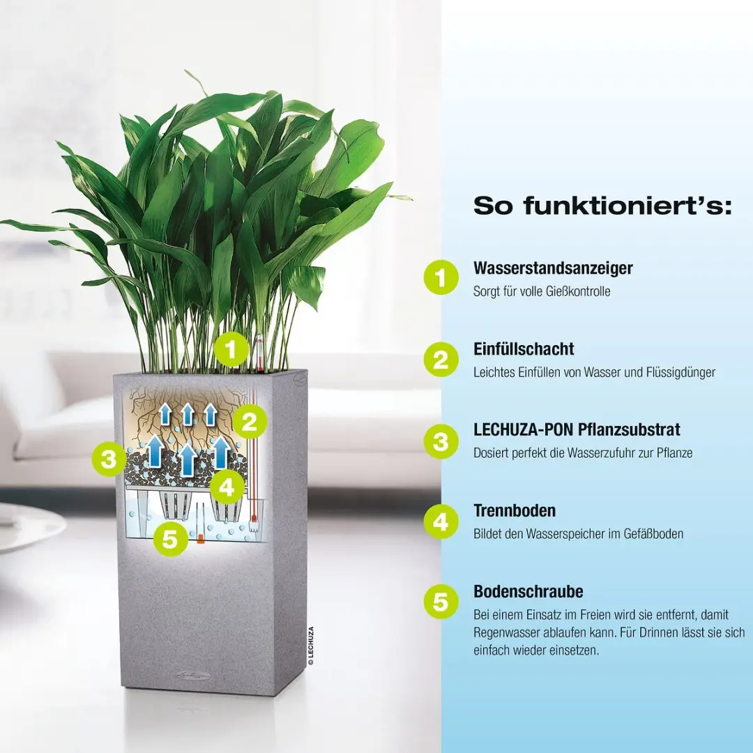 Lechuza Canto Stone 30 High Plantenbak - 12l - Steengrijs - afbeelding 2 van 6