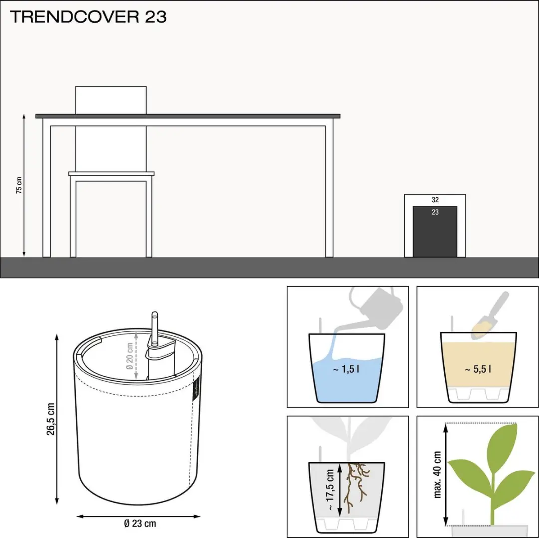 Lechuza Trendcover 23 Vilt Plantenbak - 5,5L - Light Grey - afbeelding 2 van 6