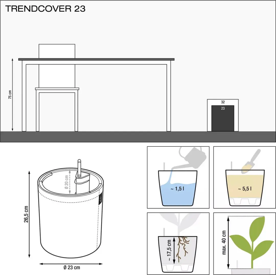 Lechuza Trendcover 23 Plantenbak - Antraciet - afbeelding 3 van 6
