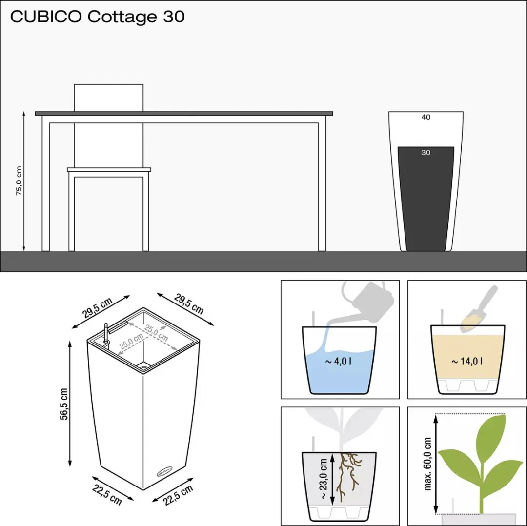 Lechuza Cubico Cottage 30 Plantenbak - 14 l - Zandbruin - afbeelding 3 van 6