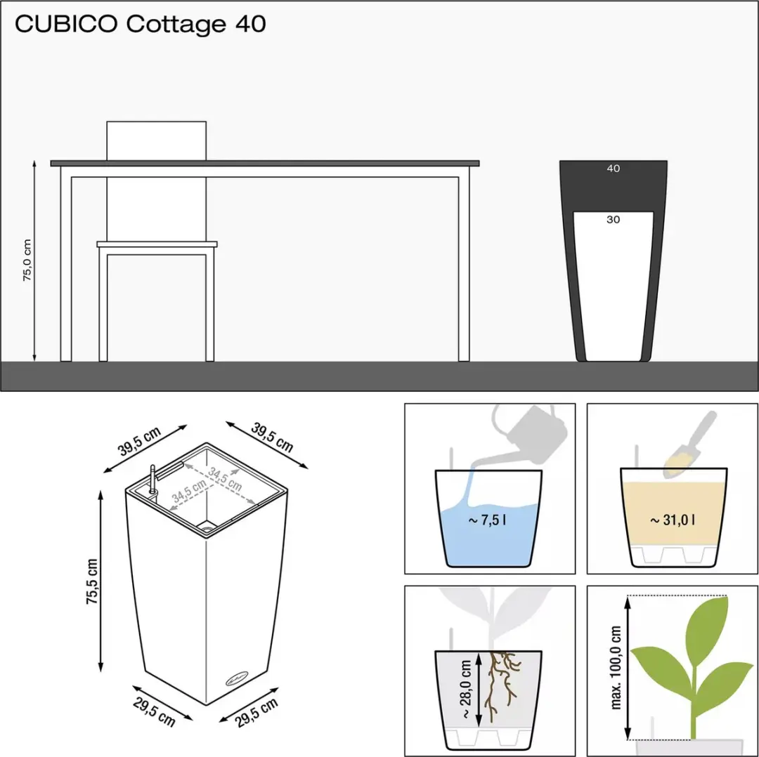 Lechuza Cubico Cottage 40 Plantenbak - 31 l - Lichtgrijs - afbeelding 3 van 6