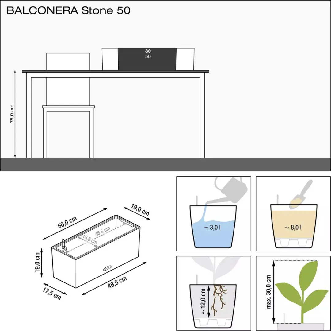 Lechuza Balconera Stone 50 Plantenbak - Zandbeige - afbeelding 2 van 6
