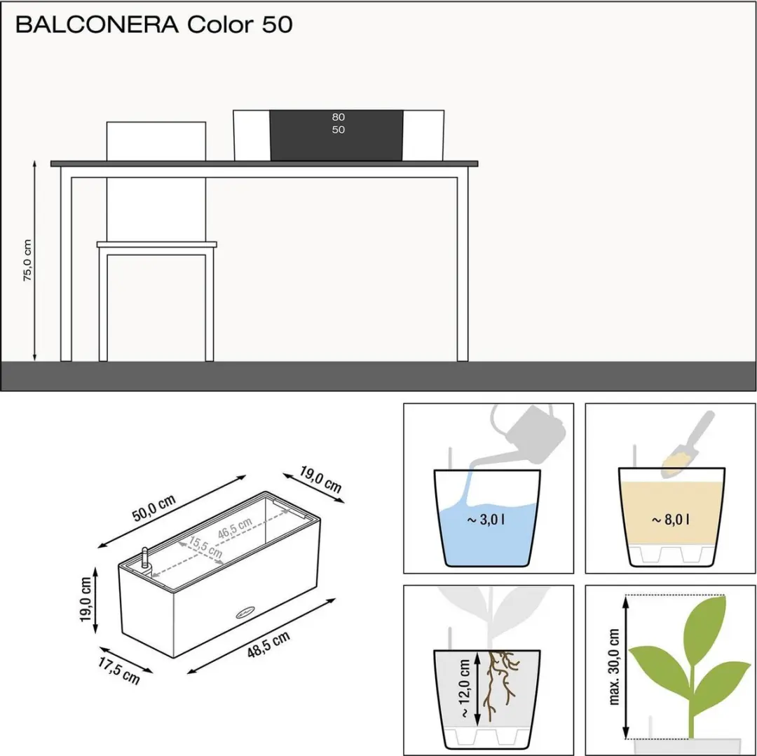 Lechuza Balconera Color 50 Plantenbak - 8L - Zandbruin - afbeelding 2 van 6