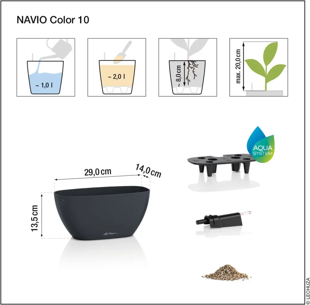 Lechuza NAVIO Color 10 Plantenbak met Waterreservoir - Leisteengrijs - afbeelding 2 van 6
