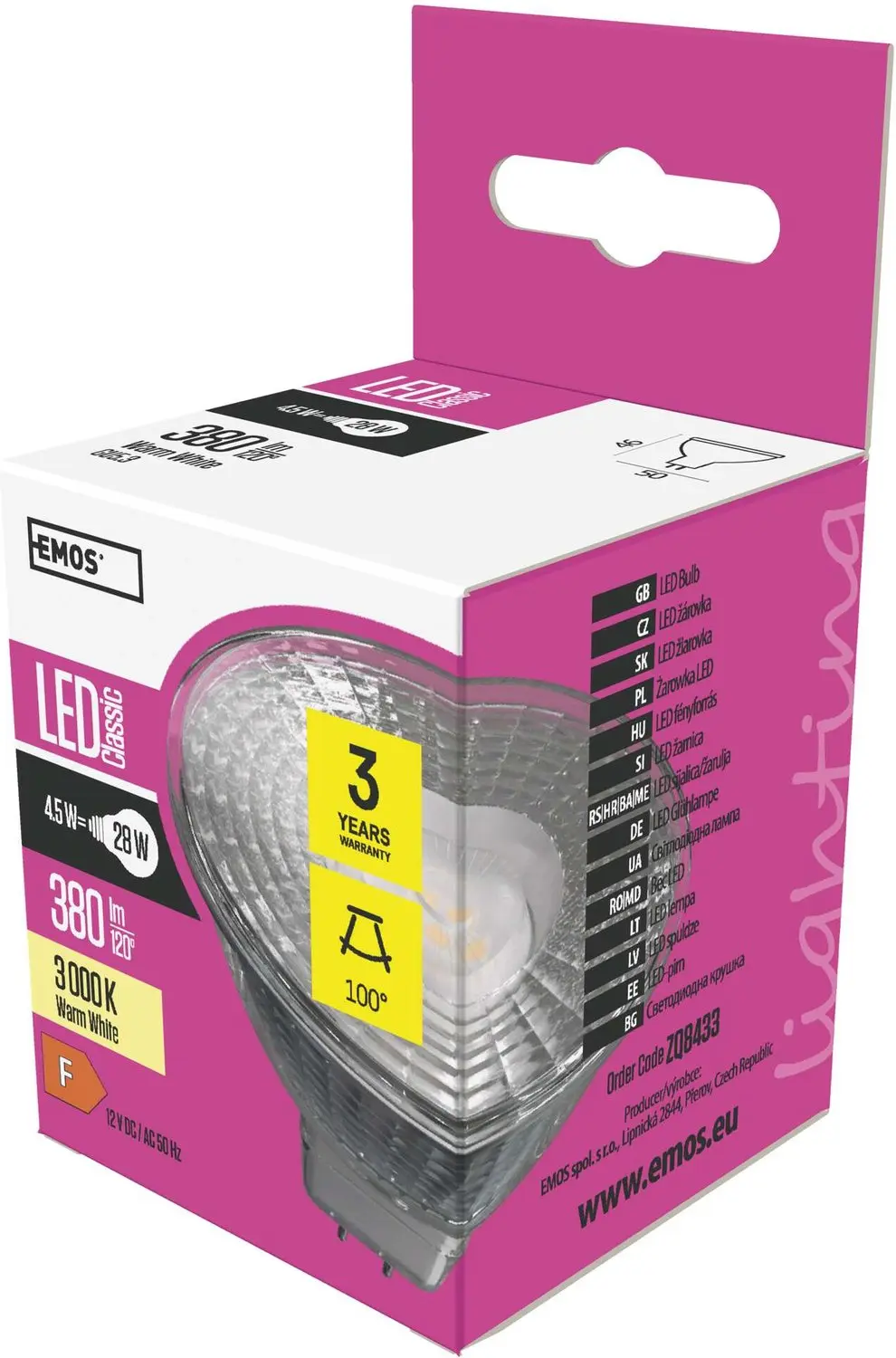 EMOS LED-lamp Classic MR16 / GU5,3 / 4,5 W (28 W) / 380 lm / warm wit, ZQ8433