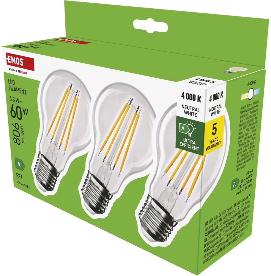 EMOS LED-lamp Filament A60 A-klasse / E27 / 3,8 W (60 W) / 806 lm / neutraal wit