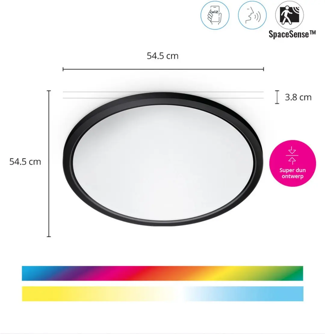 WiZ SuperSlim LED Plafondlamp RGBW - Zwart - afbeelding 2 van 6