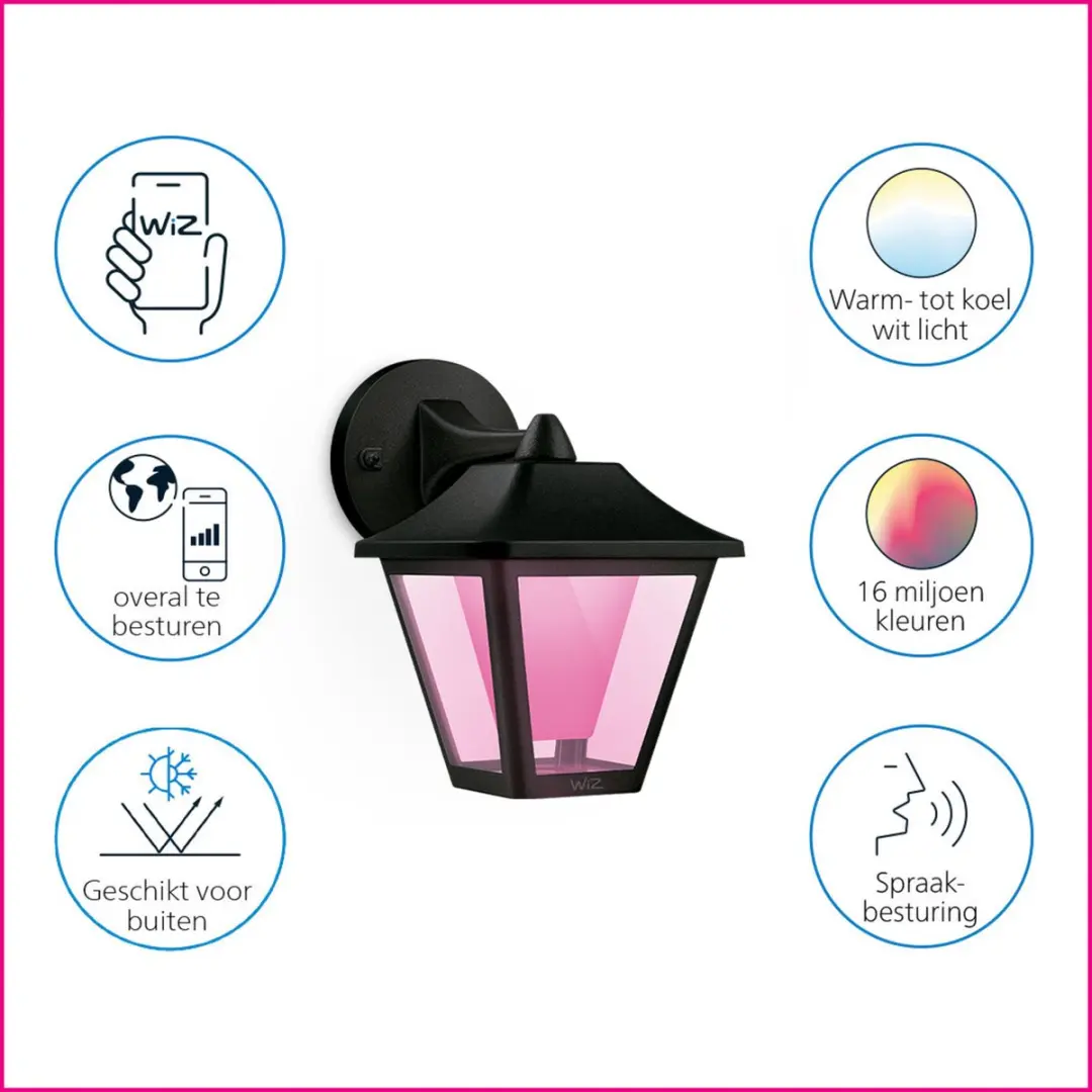 WiZ Classic Buitenwandlamp 9.5W RGBW - Zwart - afbeelding 3 van 6
