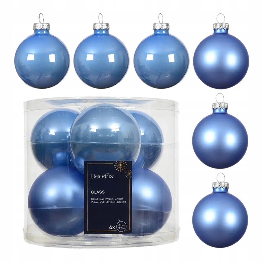 Blauwe Kerstballen Glas 8 cm Set van 6