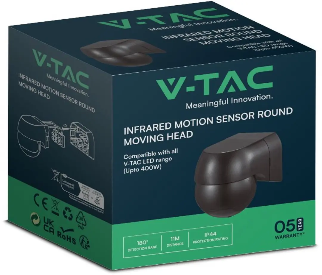 V-TAC VT-8028 Infrarood Bewegingssensor - IP44 - Zwart - afbeelding 5 van 6