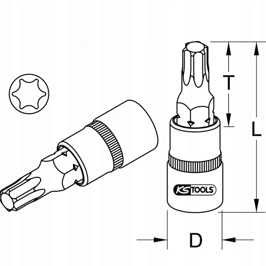 KS Tools Dopslagbit TX T60 1/2" Mat Satijn Chroom-Vanadium - afbeelding 2 van 2