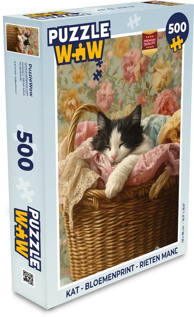 PuzzleWow Kat Bloemenprint Legpuzzel 500 Stuks