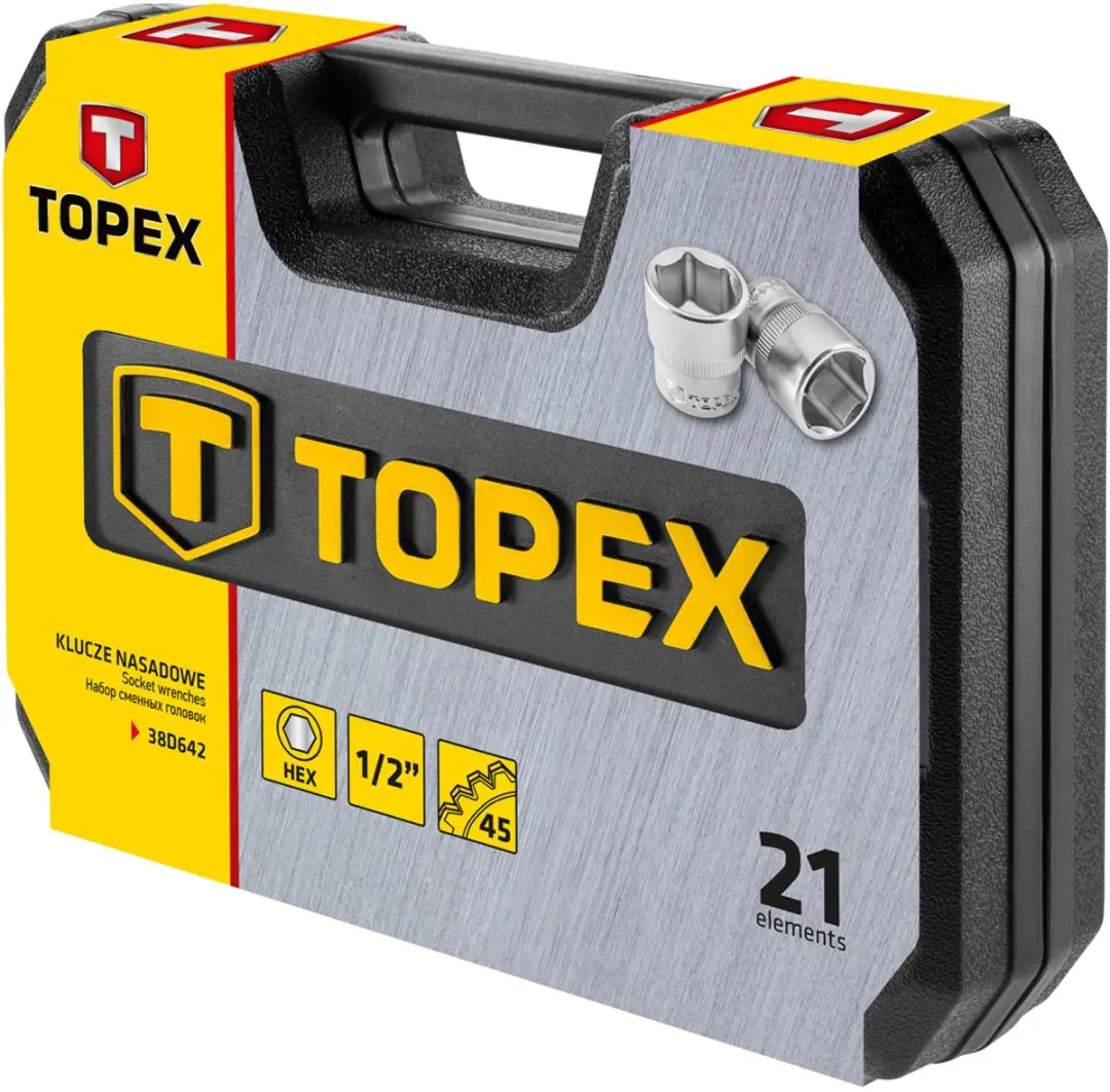 Topex 38D642 Doppenset 1/2" 21-delig - Geel/Zwart - afbeelding 3 van 5