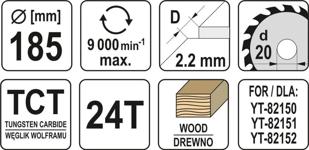 Yato YT-60621 Cirkelzaagblad - 185x20mm - 24 Tanden - afbeelding 3 van 3