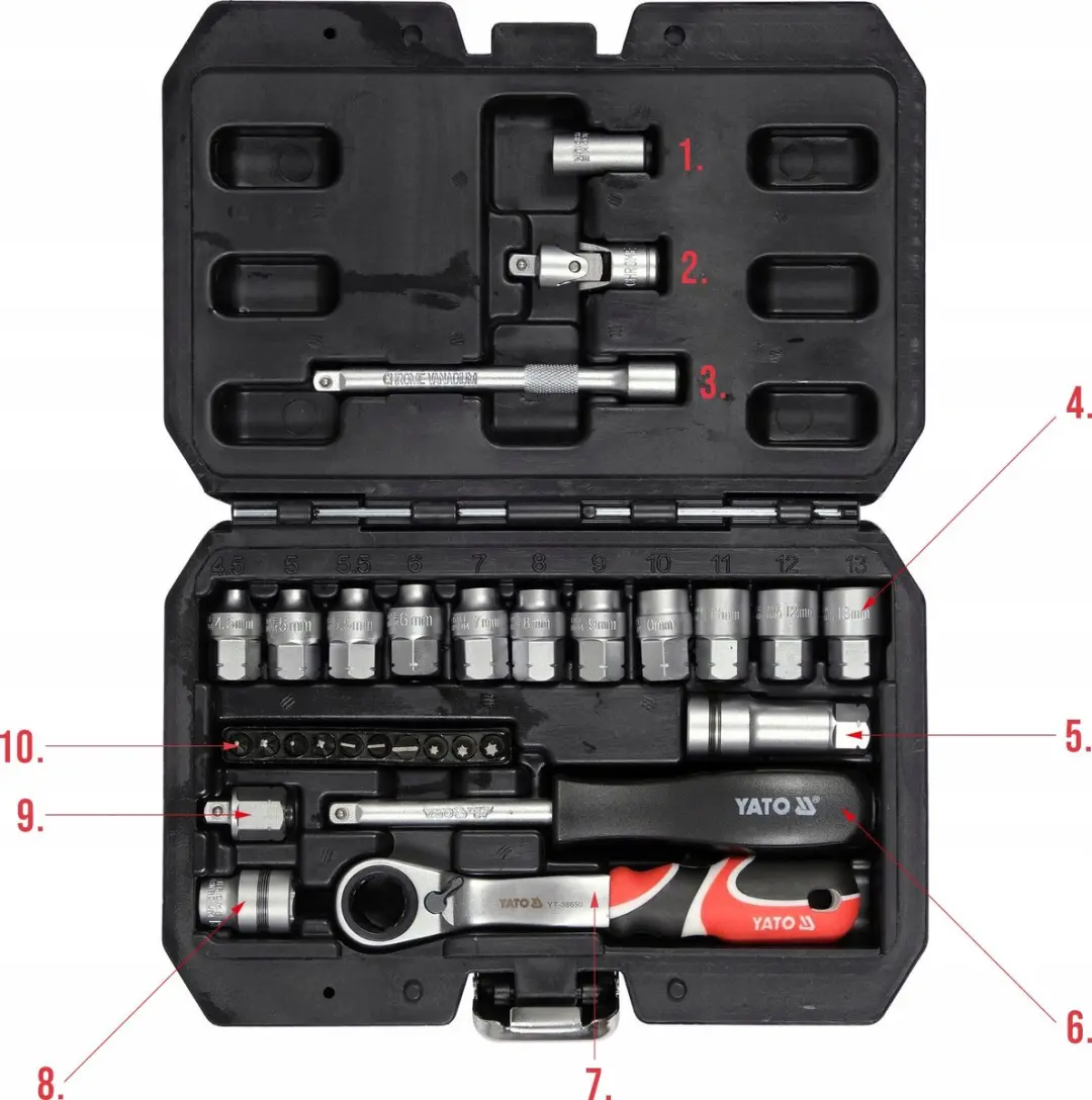 Yato YT-38650 Dopsleutelset - 29-delig 1/4" Spline - afbeelding 3 van 5