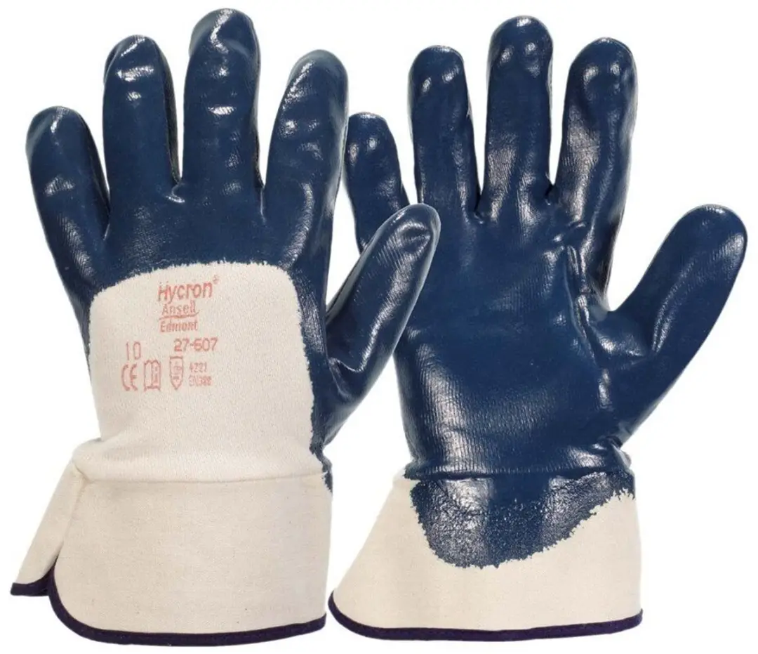 12 paar Ansell Handschoen Hycron 27-607 Blauw Wit Maat 11 Katoen Nitril