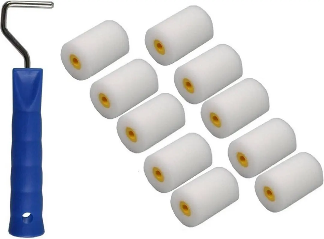 10x verfrollers / schuimrollers fijn inclusief rollerbeugel