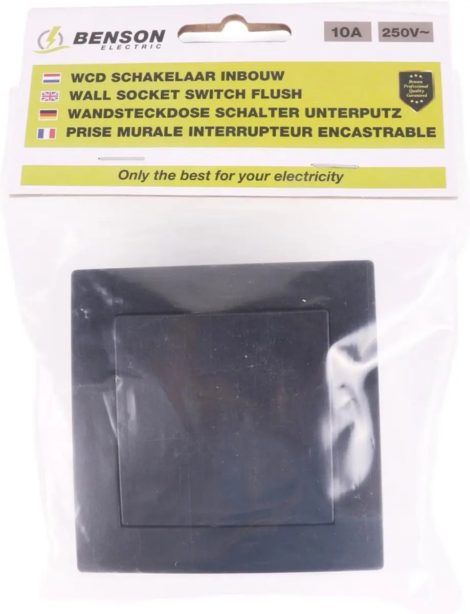 Benson Wandcontactdoos zwart - Schakelaar - Inbouw - Matzwart - 81 x 81 mm - afbeelding 5 van 5