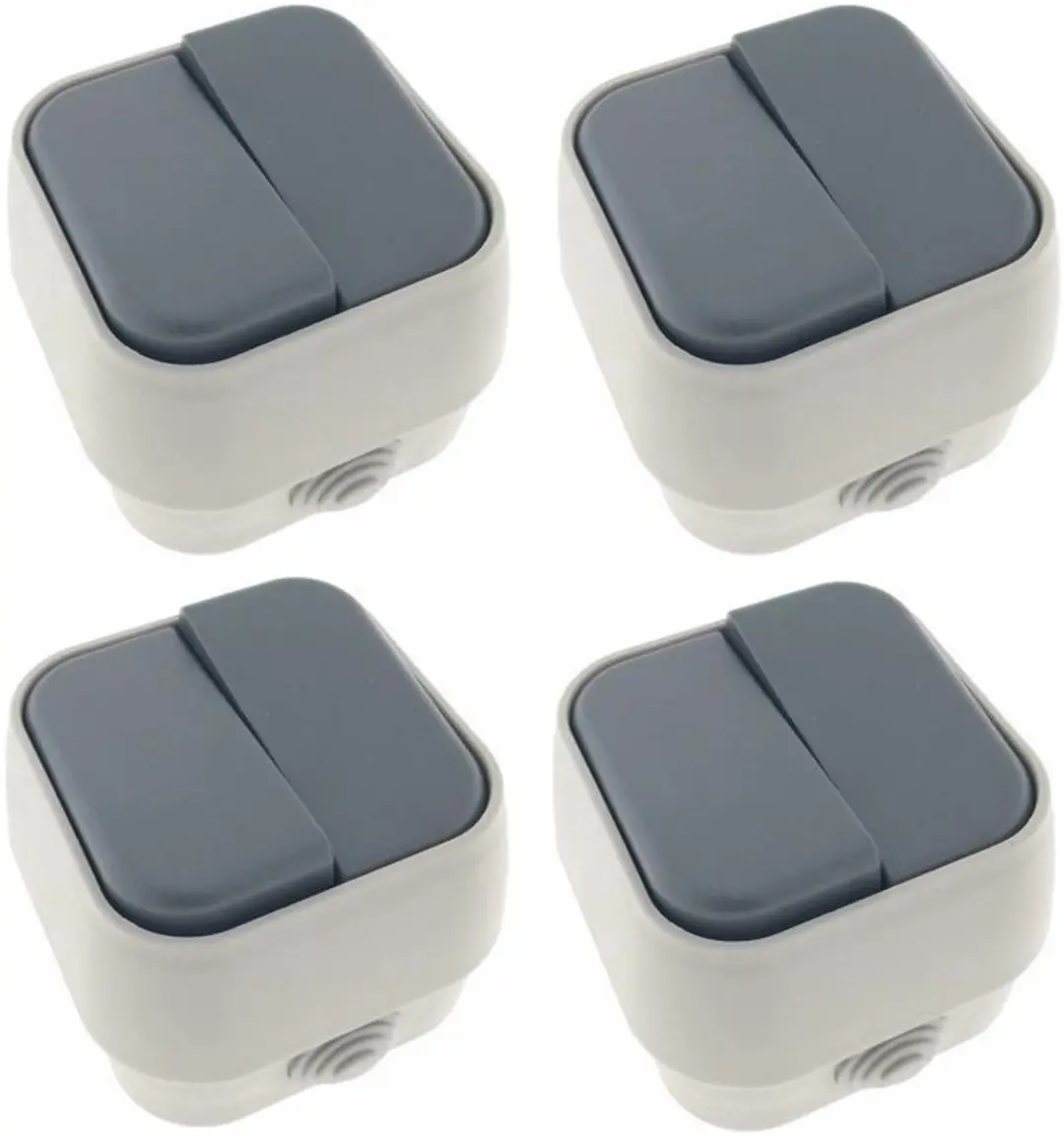 Benson Wandcontactdoos - 4x - wisselschakelaar - opbouw - IP54 - 10A - wit/antraciet - 76 x 70 x 54 mm