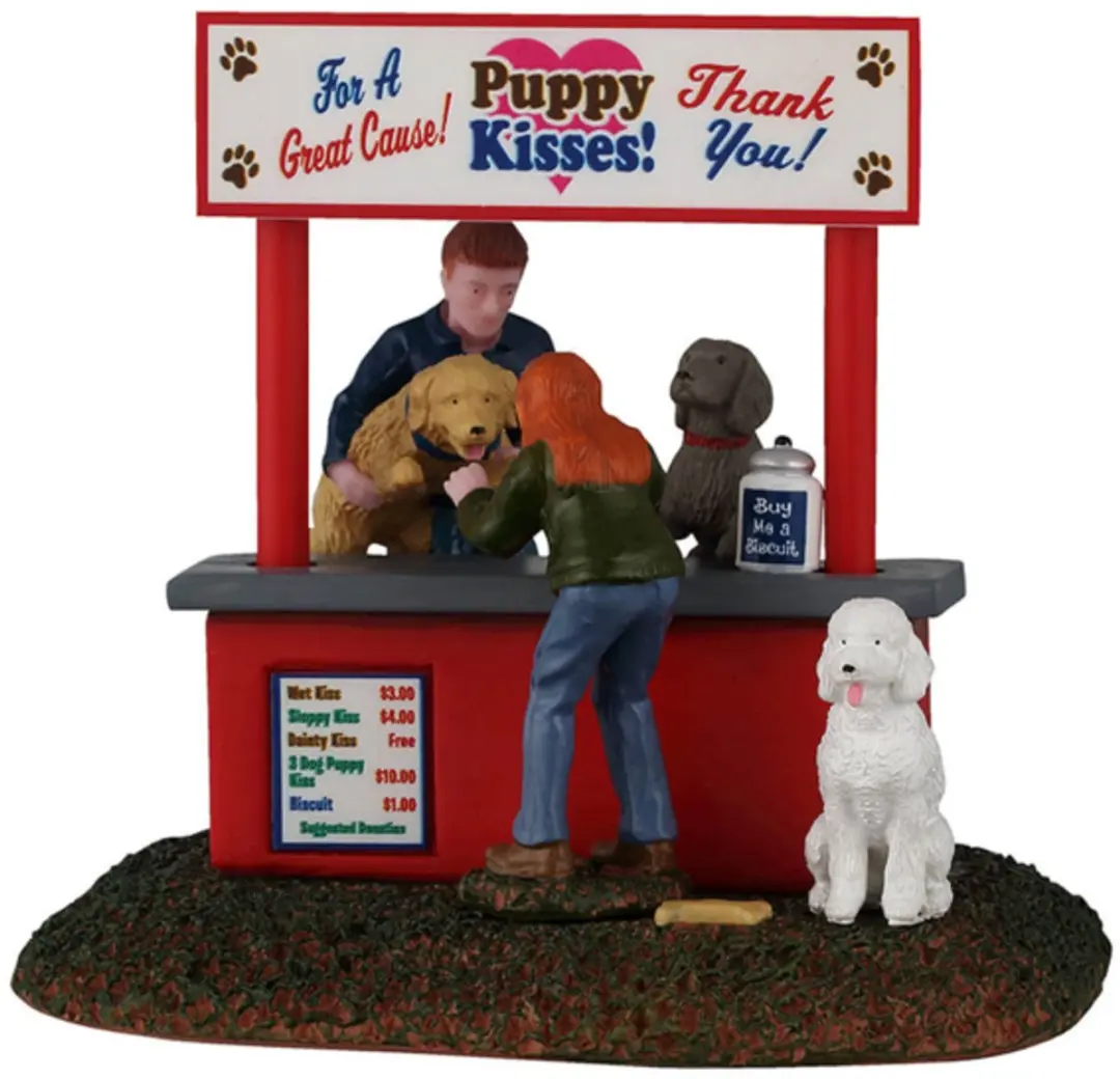 Lemax Puppy Kissing Booth Kerstdorp Tafereel