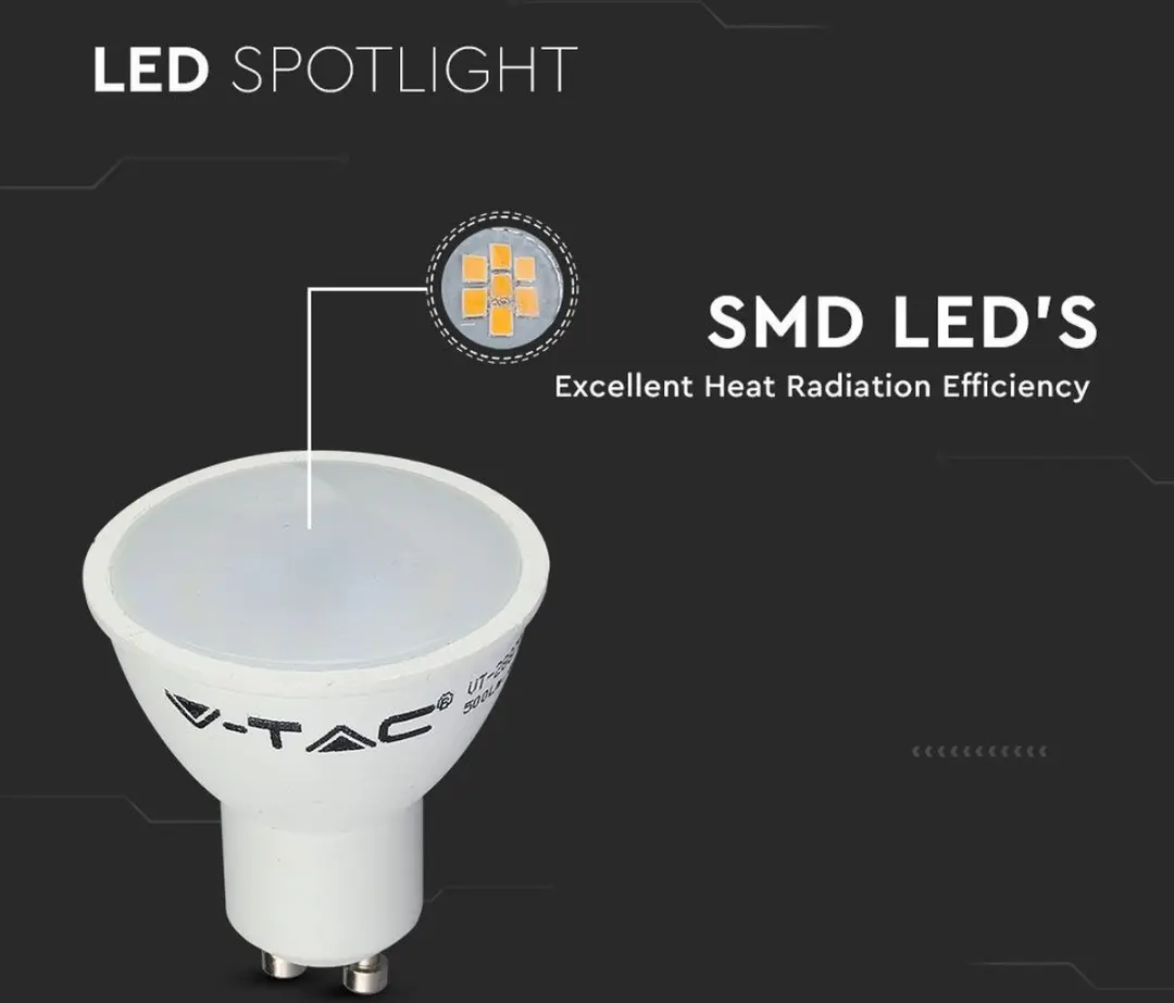 V-TAC VT-1975-N LED GU10 Spot 4,5W - 6500K - afbeelding 3 van 6