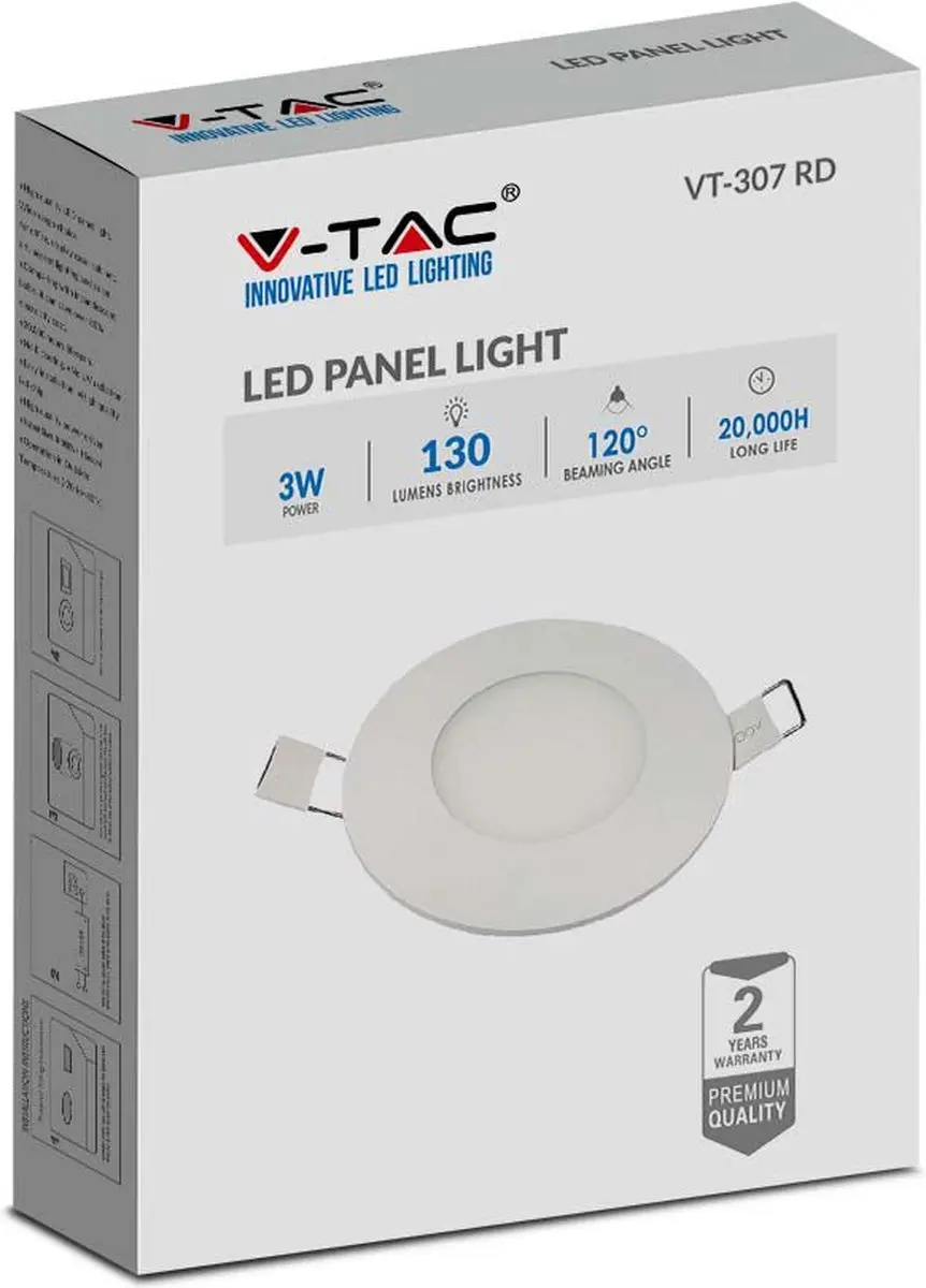 V-TAC VT-307RD-N LED Rond Minipaneel - 3W - 4000K - Wit - afbeelding 6 van 6