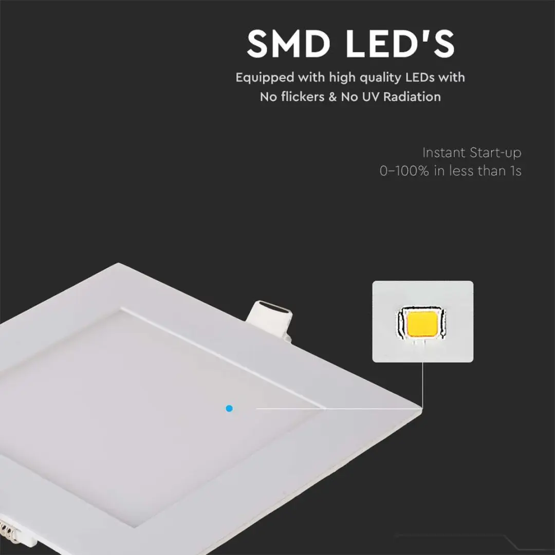 V-TAC VT-1207SQ-N LED-inbouwpaneel vierkant - 12W - 1160 Lumen - 2700K - Wit - afbeelding 3 van 6