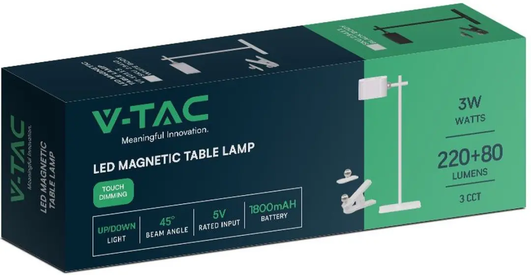 V-TAC VT-10115-W Oplaadbare Tafellamp - 3W - Wit - afbeelding 4 van 6