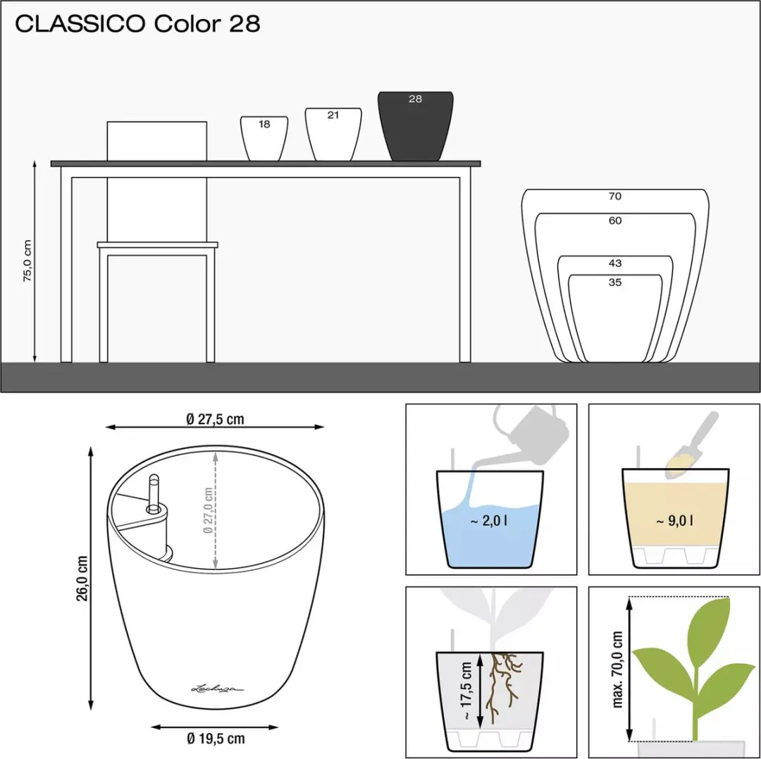 Lechuza Classico Color 28 Plantenbak met bewateringssysteem - Wit - afbeelding 3 van 6