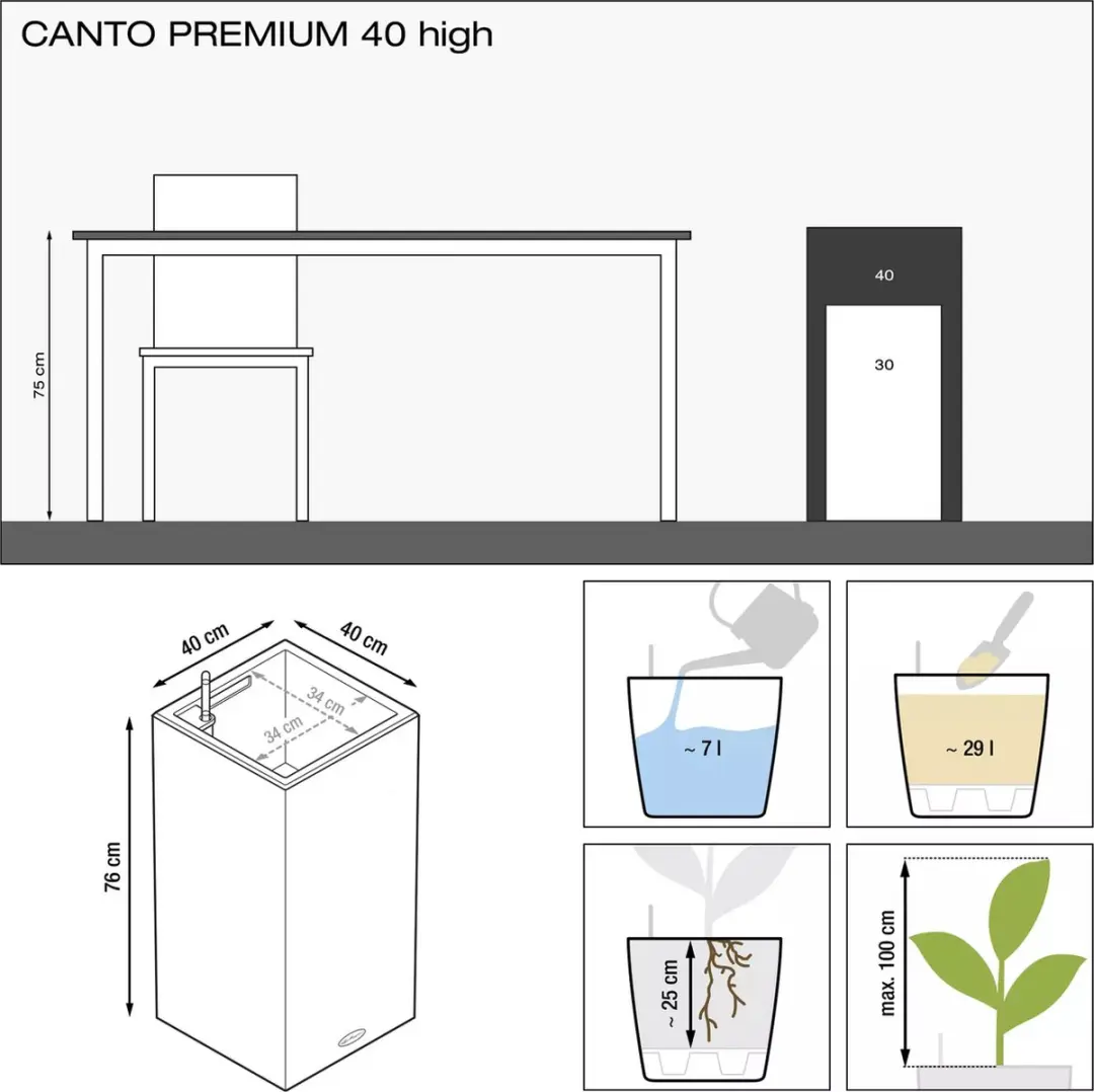 Lechuza Canto Premium 40 High Plantenbak - Antraciet Metallic - afbeelding 4 van 6