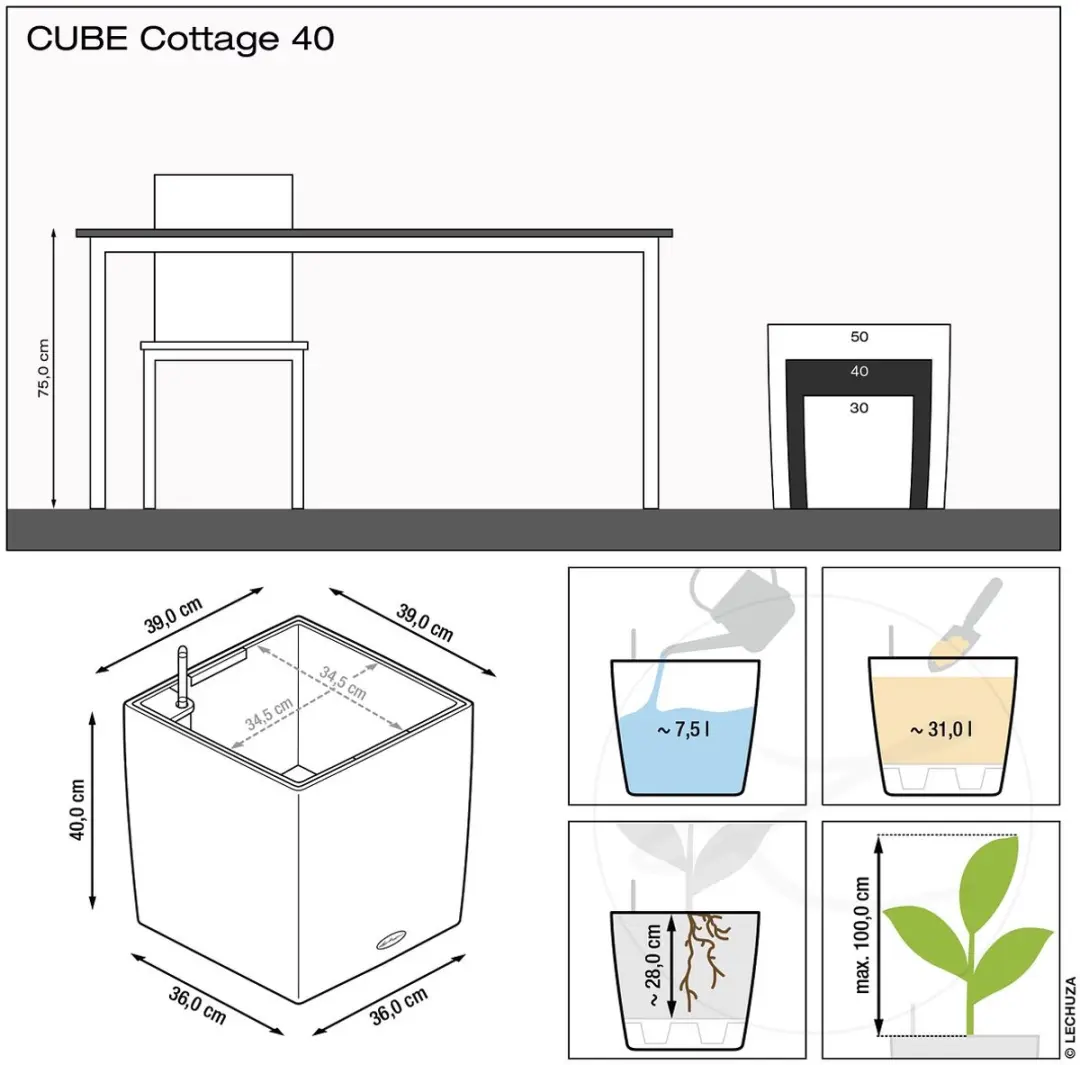 Lechuza CUBE Cottage 40 Plantenbak - Wit - afbeelding 2 van 6