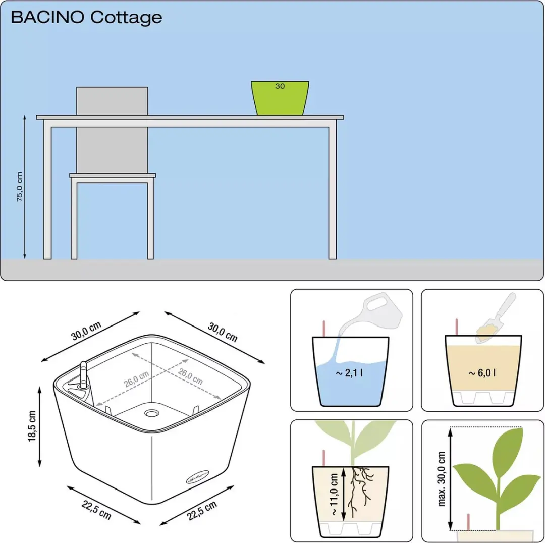 Lechuza BACINO Cottage Plantenbak - 30cm - Mokka - afbeelding 6 van 6