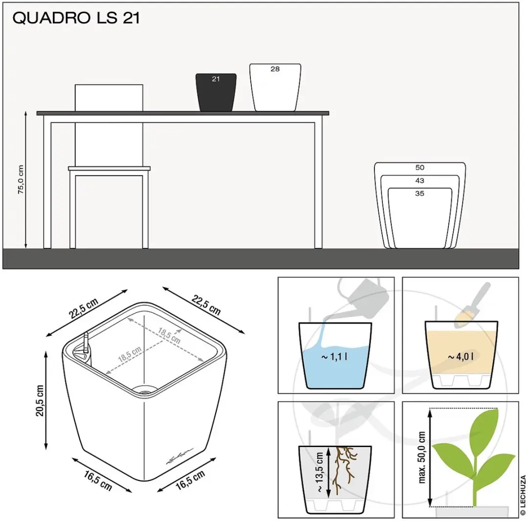 Lechuza Quadro LS 21 Plantenbak - 4l - Scharlakenrood - afbeelding 2 van 6