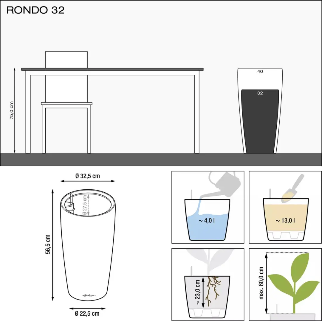 Lechuza Rondo Premium 32 Plantenbak - 13 l - Taupe - afbeelding 3 van 6